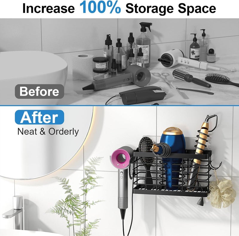 Sevenblue Hair Tool Organizer, 2026 Upgraded 3-in-1 Universal Hair Dryer Holder, Adjustable Height Metal Blow Dryer Holder Wall Mounted/Over Cabinet Door/Free-Standing (Black) - Image 3